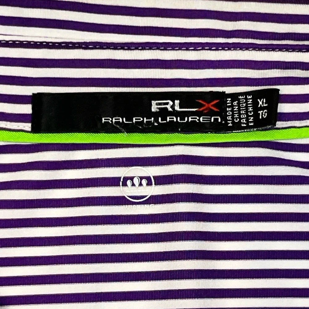 RLX Ralph Lauren Mens XL Purple/White Striped Wicking Lightweight Golf Polo